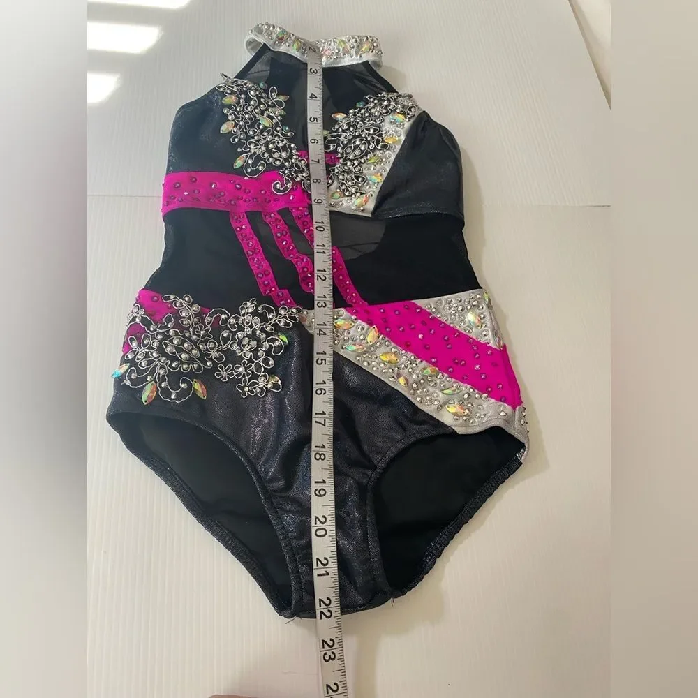 Glamour competition, solo dance costume hot pink black sassy jazz bling LC child